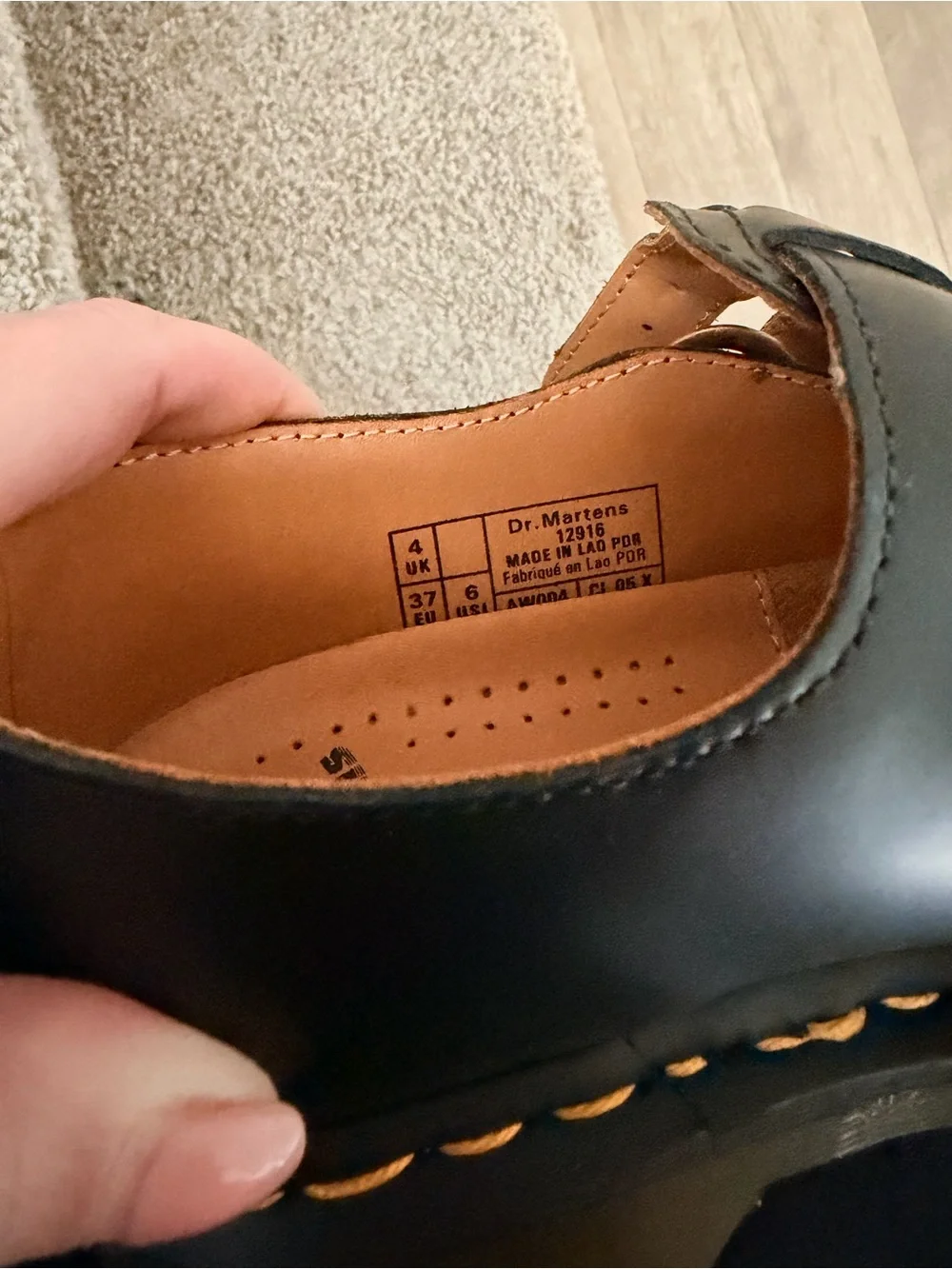 Dr. Martens Black Kids Mary Jane Shoes with Yellow Stitching